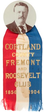 "COURTLAND COUNTY FREMONT AND ROOSEVELT CLUB" 1904 BUTTON & RIBBON.