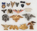WWII  "V" FOR VICTORY AND EAGLE PINS (15)  PLUS TWO BRITISH.