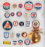 DEFENSE STAMP BUTTONS (3), 10% BOND BUYER BUTTONS (7), WWII MISC. (13).