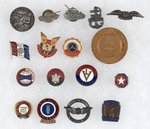 WWII 16 PATRIOTIC PINS (FOUR IN STERLING) NAMING COMPANIES & ONE BANK ISSUED ST. PAUL WINTER TOKEN.