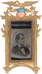 OUTSTANDING C. 1896 BADGE WITH BRYAN TINTYPE PHOTO IN LARGE ORNATE FRAME.