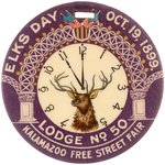 GORGEOUS TWO-SIDED CELLO FOB FOR ELKS DAY STREET FAIR IN KALAMAZOO OCT. 19, 1899.