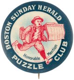 RARE "HONORABLE MENTION" PRIZE BUTTON FOR 1904 BOSTON SUNDAY HERALD NEWSPAPER PUZZLE CLUB.