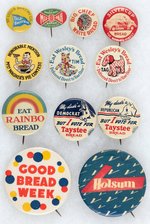 BREAD 11 SCARCE TO RARE BUTTONS PLUS RARE MRS. WAGNER'S PIE CONTEST AWARD BUTTON.