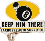 WORLD WAR II ANTI-AXIS "KEEP HIM THERE" HITLER EIGHT-BALL LICENSE PLATE TOPPER/ATTACHMENT.