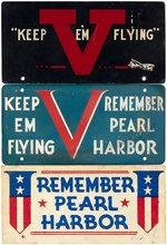WORLD WAR II "REMEMBER PEARL HARBOR/KEEP 'EM FLYING" LICENSE PLATE TRIO.