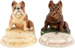 WORLD WAR II "WHO SAID HITLER?" BRITISH BULLDOG PLASTER ASHTRAY PAIR (VARIETY).