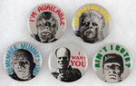 TOPPS BATTY BUTTONS LOT OF FIVE UNIVERSAL MONSTERS INCLUDING FRANKENSTEIN.