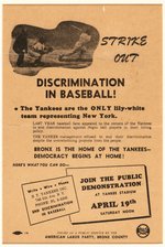 CIVIL RIGHTS "STRIKE OUT DISCRIMINATION IN BASEBALL!" AMERICAN LABOR PARTY NEW YORK YANKEES FLYER.