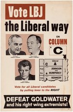 JOHNSON, HUMPHREY & KENNEDY "DEFEAT GOLDWATER AND HIS RIGHT WING EXTREMISTS!" NEW YORK POSTER.
