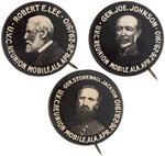 CONFEDERATE GENERALS LEE, JACKSON AND JOHNSON BUTTONS FROM 1910 U.V.C. REUNION IN MOBILE, ALA.