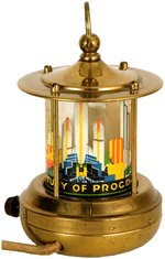 CHICAGO WORLD'S FAIR "A CENTURY OF PROGRESS - CHICAGO 1934" GLASS/BRASS LIGHT.