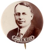 "JAMES M. COX" SEPIA TONED REAL PHOTO BUTTON.