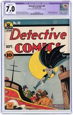 "DETECTIVE COMICS" #43 SEPTEMBER 1940 CGC RESTORED 7.0 SLIGHT (C-1) FINE/VF.