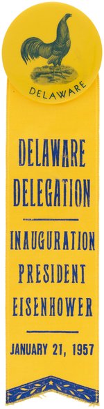 PAIR OF IKE INAUGURAL RIBBON BADGES INCLUDING SCARCE "DELAWARE."