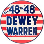 SCARCE "ALL 48 IN '48 DEWEY WARREN" BUTTON HAKE #2032.