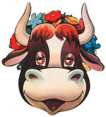 “POST TOASTIES FERDINAND THE BULL” GROUP OF FOUR ENGLISH DIE-CUT PREMIUM LARGE FACE MASKS.