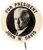 "FOR PRESIDENT JOHN W. DAVIS" REAL PHOTO PORTRAIT BUTTON.