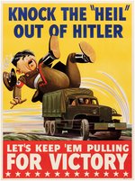 WORLD WAR II ANTI-HITLER "KNOCK THE 'HELL' OUT OF HITLER" GMC FACTORY POSTER.