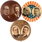 TRIO OF McKINLEY & ROOSEVELT JUGATE BUTTONS.