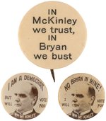 TRIO OF McKINLEY ANTI-BRYAN 1896 CAMPAIGN BUTTONS.