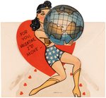 WONDER WOMAN 1940s VALENTINE'S DAY CARD & ENVELOPE.