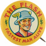 "THE FLASH - FASTEST MAN ALIVE" HIGH GRADE 1942 COMIC BOOK PREMIUM BUTTON.