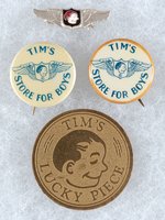 TIM CLUB WINGS BADGE, LUCKY PIECE & BUTTON PAIR (PRE-SUPERMAN-TIM).