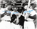 MICKEY MANTLE, DUKE SNIDER & PEE WEE REESE SIGNED OVERSIZED PHOTO.