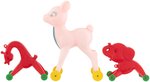 ROSBRO ROSEN ANIMALS ON WHEELS CANDY CONTAINER/TOY LOT.