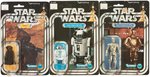 "STAR WARS" 12BK CARDED FIGURE TRIO: JAWA, R2-D2 & C-3PO.