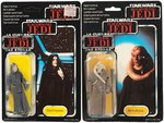 "STAR WARS: RETURN OF THE JEDI" TRI-LOGO EMPEROR & BIB FORTUNA CARDED PAIR.