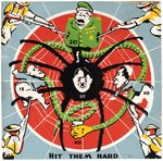 WORLD WAR II "HIT THEM HARD" ANTI-AXIS DART BOARD WITH HITLER AS SPIDER.