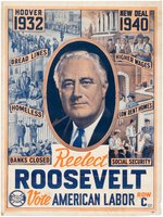 OUTSTANDING ROOSEVELT AMERICAN LABOR PARTY 1940 CAMPAIGN POSTER.