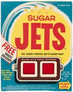 GENERAL MILLS "SUGAR JETS" CEREAL BOX WITH MAJOR JET MAGIC DECODER & "MAJOR JET'S MAGIC PAINT SET."