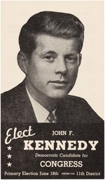 RARE KENNEDY FOR CONGRESS 1946 PRIMARY CAMPAIGN CARD.