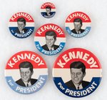 "KENNEDY FOR PRESIDENT" COLLECTION OF SIX VARIETIES OF 1960 PORTRAIT BUTTON.