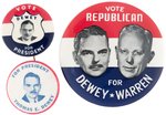 TRIO OF DEWEY PRESIDENTIAL CAMPAIGN BUTTONS.