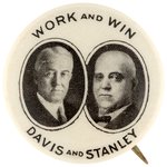 "WORK AND WIN DAVIS AND STANLEY" KENTUCKY COATTAIL JUGATE BUTTON HAKE #2016.