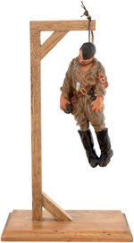 WORLD WAR II ANTI-HITLER HANGING HITLER CERAMIC FIGURINE & WOODEN GALLOWS DISPLAY.