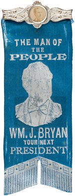 "THE MAN OF THE PEOPLE WM. J. BRYAN YOUR NEXT PRESIDENT" PORTRAIT RIBBON ON REAL PHOTO HANGER.