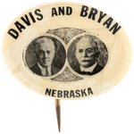 "DAVIS AND BRYAN NEBRASKA" RARE 1924 OVAL JUGATE BUTTON HAKE #2005.