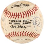 MULTI-SIGNED BASEBALL FEATURING SEVEN HOF MEMBERS.