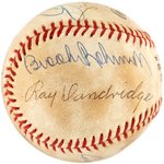 MULTI-SIGNED BASEBALL FEATURING SEVEN HOF MEMBERS.