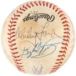 MULTI-SIGNED BASEBALL FEATURING SEVEN HOF MEMBERS.