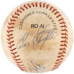 MULTI-SIGNED BASEBALL FEATURING SEVEN HOF MEMBERS.