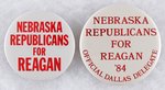 SCARCE PAIR OF "NEBRASKA REPUBLICANS FOR REAGAN" 1980 AND 1984 BUTTONS.