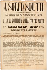 "A SOLID SOUTH" 1876 ELECTION BROADSIDE BY WILLIAM G. BROWNLOW REFERENCING CIVIL WAR.