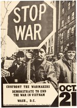 "CONFRONT THE WAR MAKERS OCT. 21" ANTI-VIETNAM WAR POSTER FEATURING VETERANS MARCHING.