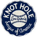 LOU GEHRIG "KNOT HOLE LEAGUE OF AMERICA" PATCH & "HUSKIES CLUB" RING/PIN PLUS BOX.